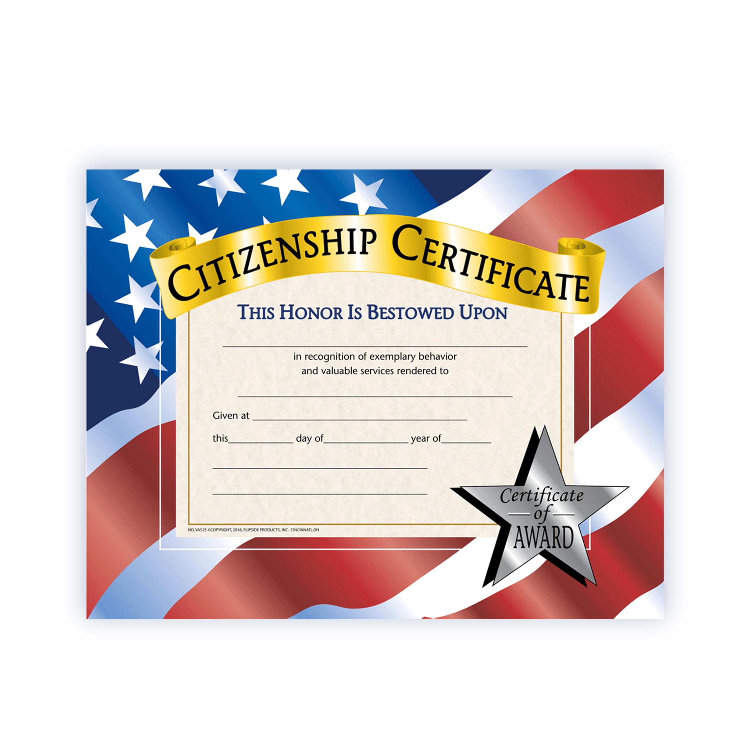 Flipside Products Citizenship Certificates, Recognition, Award Students, Incentive, 8.5" x 11", 30 Pack