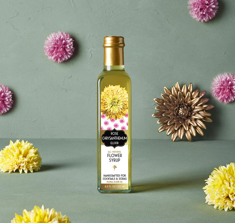 Floral Elixir Co. - All Natural FLOWER Syrup for Cocktails & Sodas, 8.5 oz (Rose Chrysanthemum)