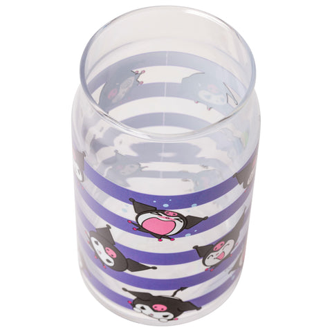 Silver Buffalo Sanrio Hello Kitty and Friends Kuromi 2 Pack Glass Jar Tumbler with Bamboo Lid and Glass Straw, 16 Ounces