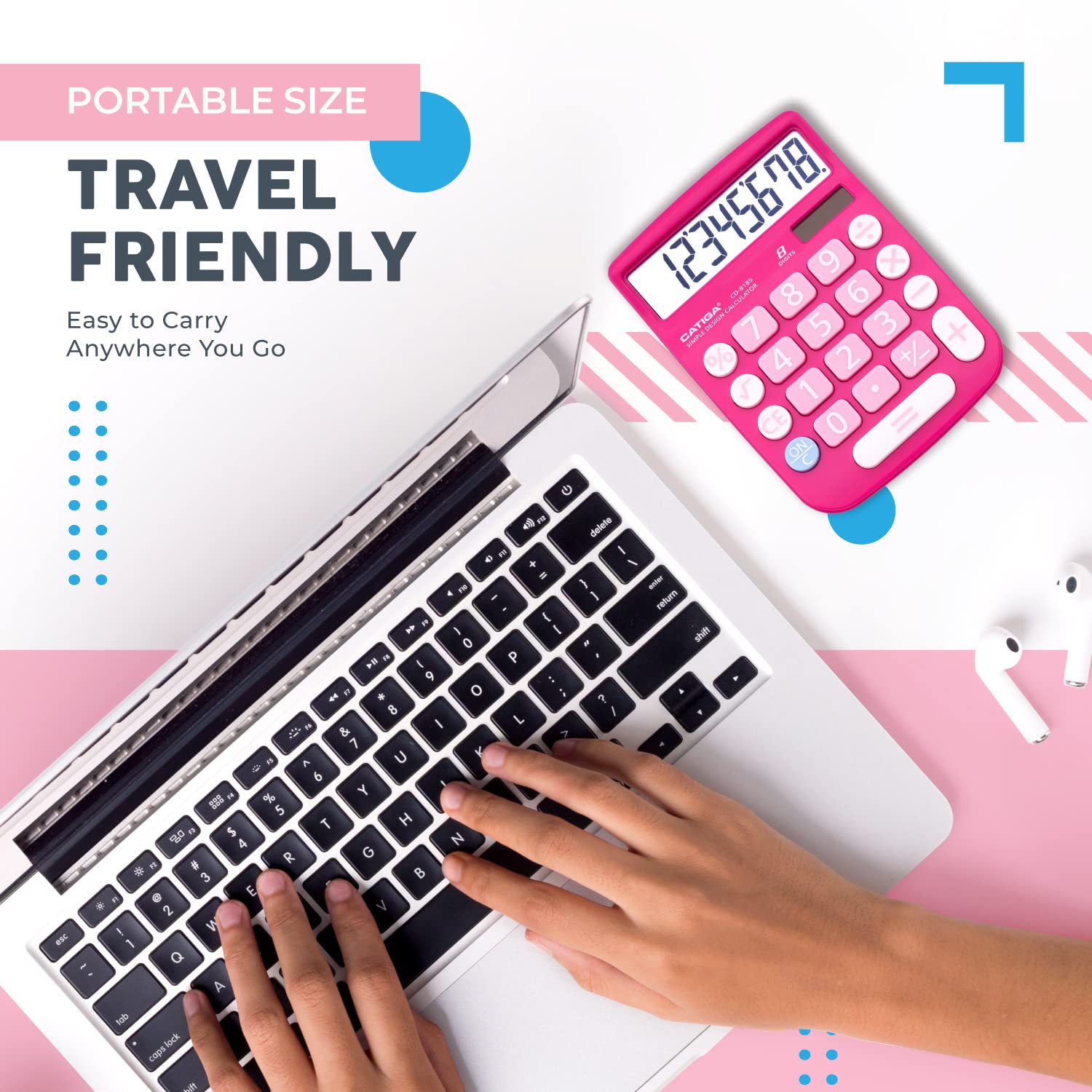 CATIGA Desktop Calculator 8 Digit with Solar Power and Easy to Read LCD Display, Big Buttons, for Home, Office, School, Class and Business, 4 Function Small Basic Calculators for Desk, CD-8185