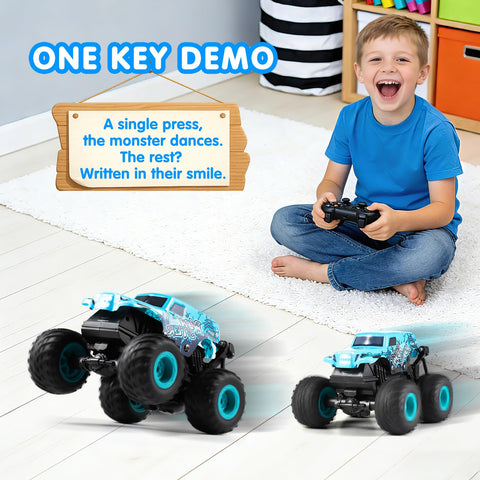 DYODYORC Remote Control Car, 2.4Ghz All Terrain Shark Monster Truck Toys, RC Truck with Music, 3 Lighting Effects, 360 Stunt Capable, 2 Batteries Ready to Run, Toy Gifts for Boys and Girls (Blue)