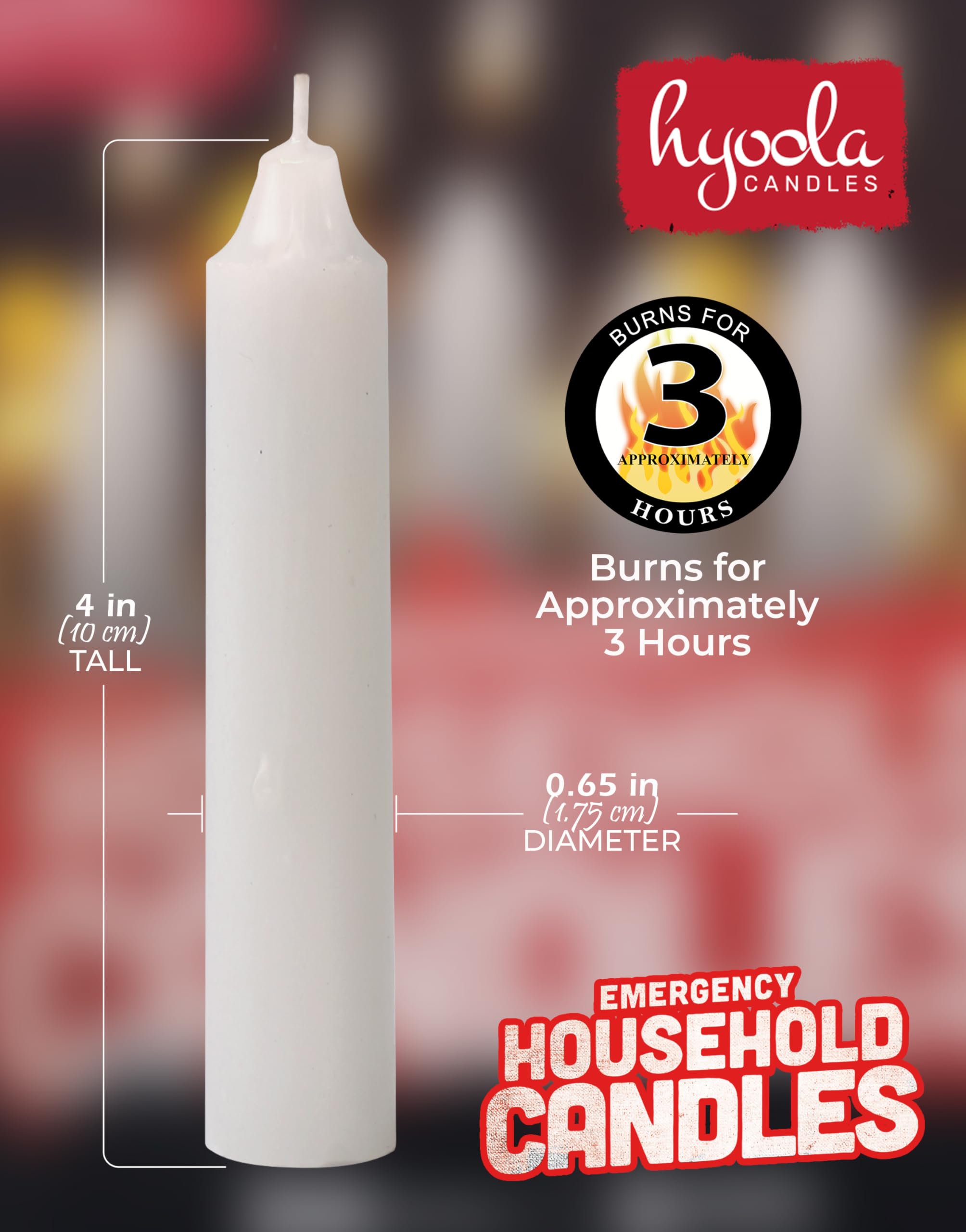 Hyoola Emergency Candles, White Short Tapers, Unscented Emergency Candle for Home and Emergencies Kit (Pack of 24)
