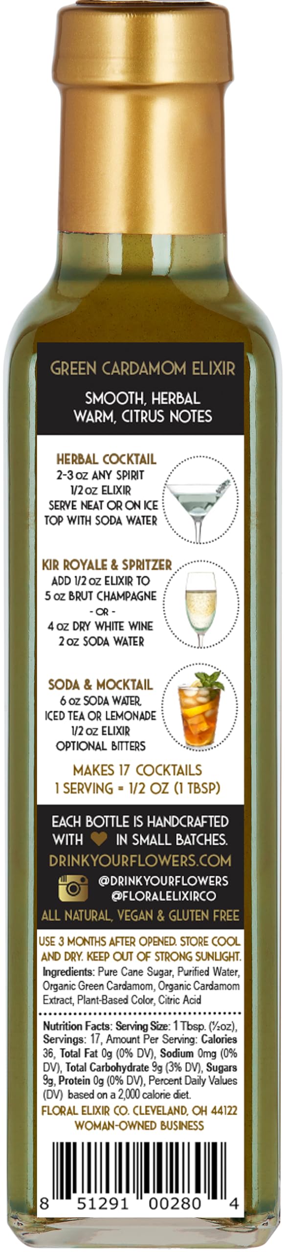 Floral Elixir Co. - All Natural HERB Syrup for Cocktails & Sodas, 8.5 oz (Green Cardamom)