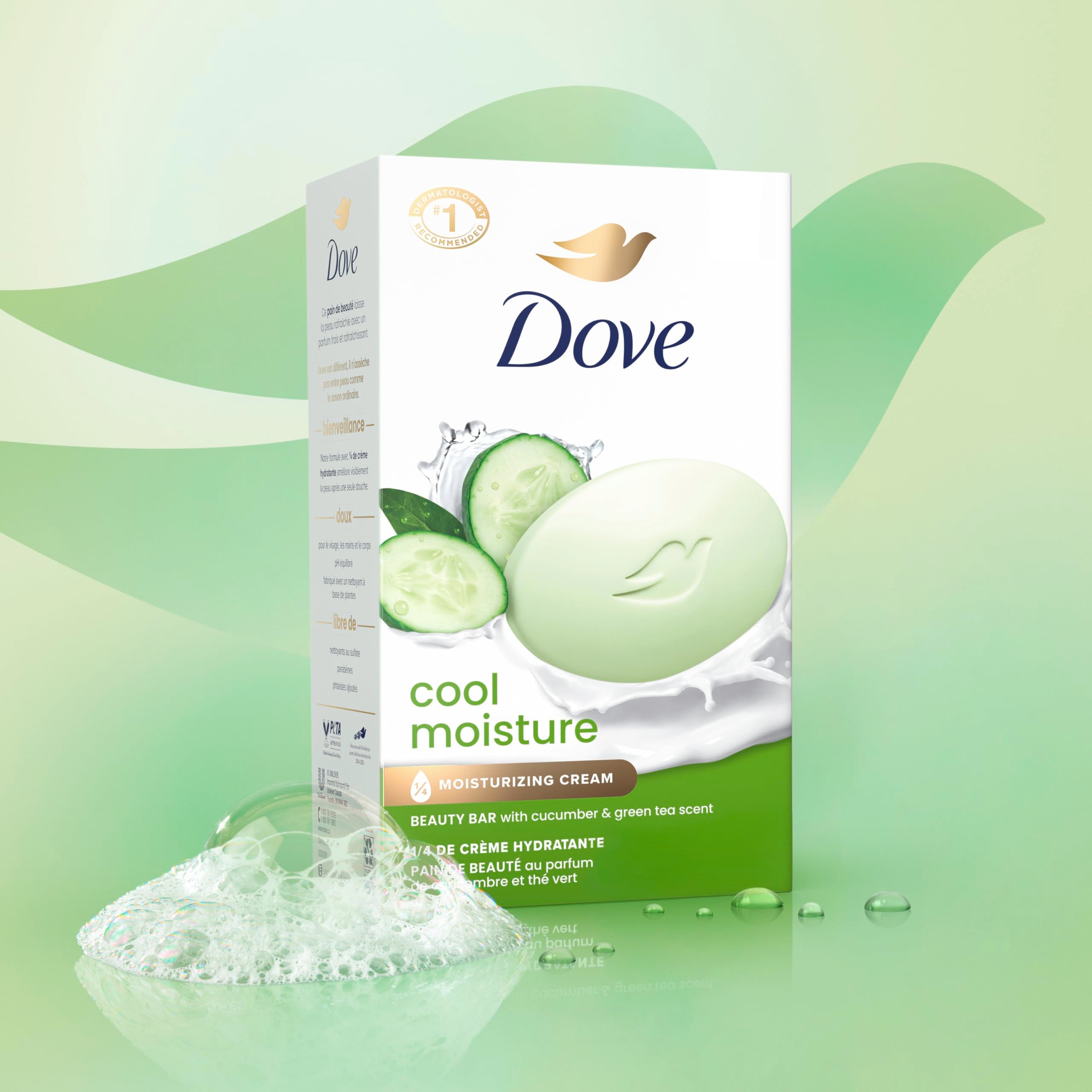 Dove Skin Care Beauty Bar For Softer Skin Cucumber And Green Tea More Moisturizing Than Bar Soap 3.75 oz 6 Bars