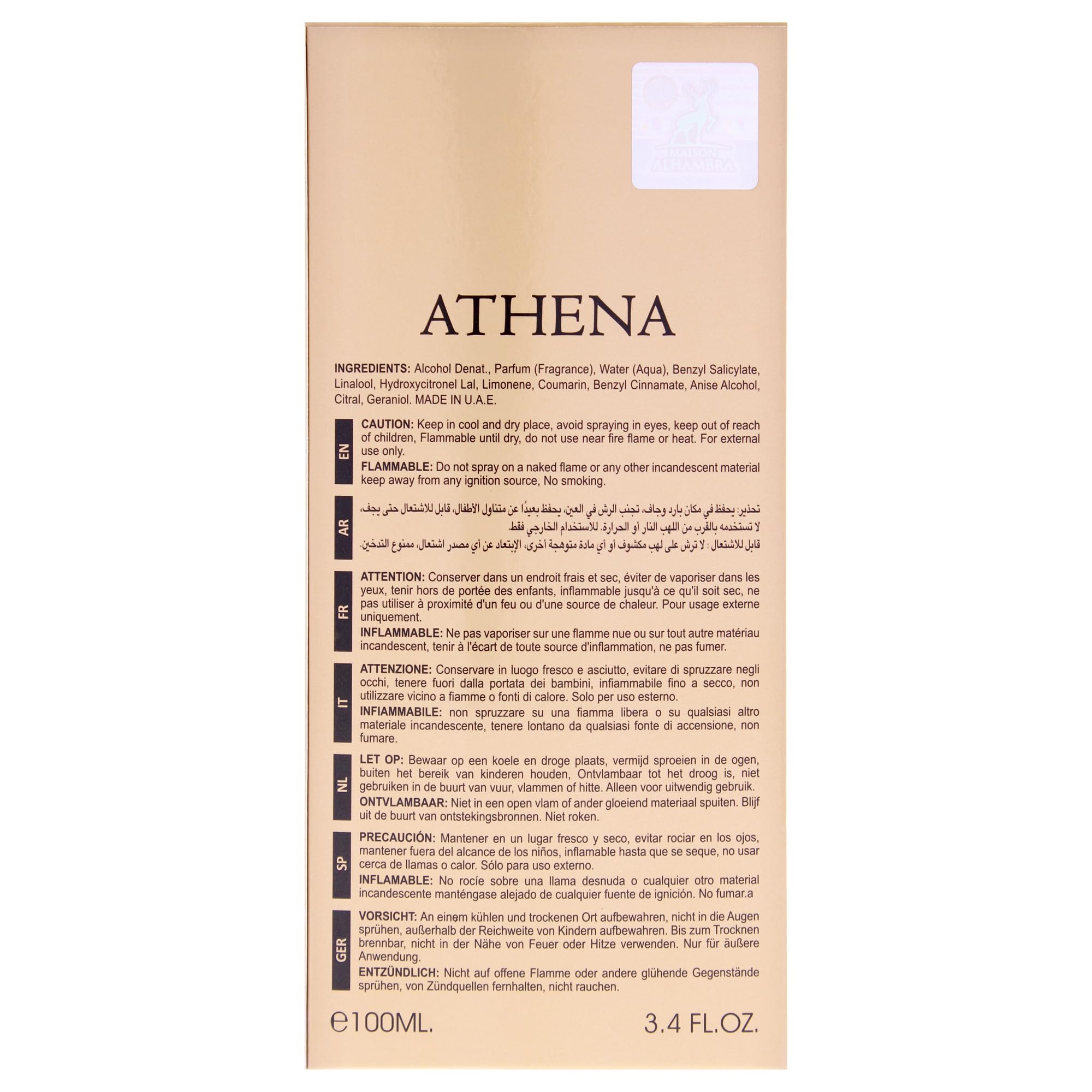 Lattafa Maison Alhambra Athena for Women Eau De Parfum Spray, 3.4 Ounce