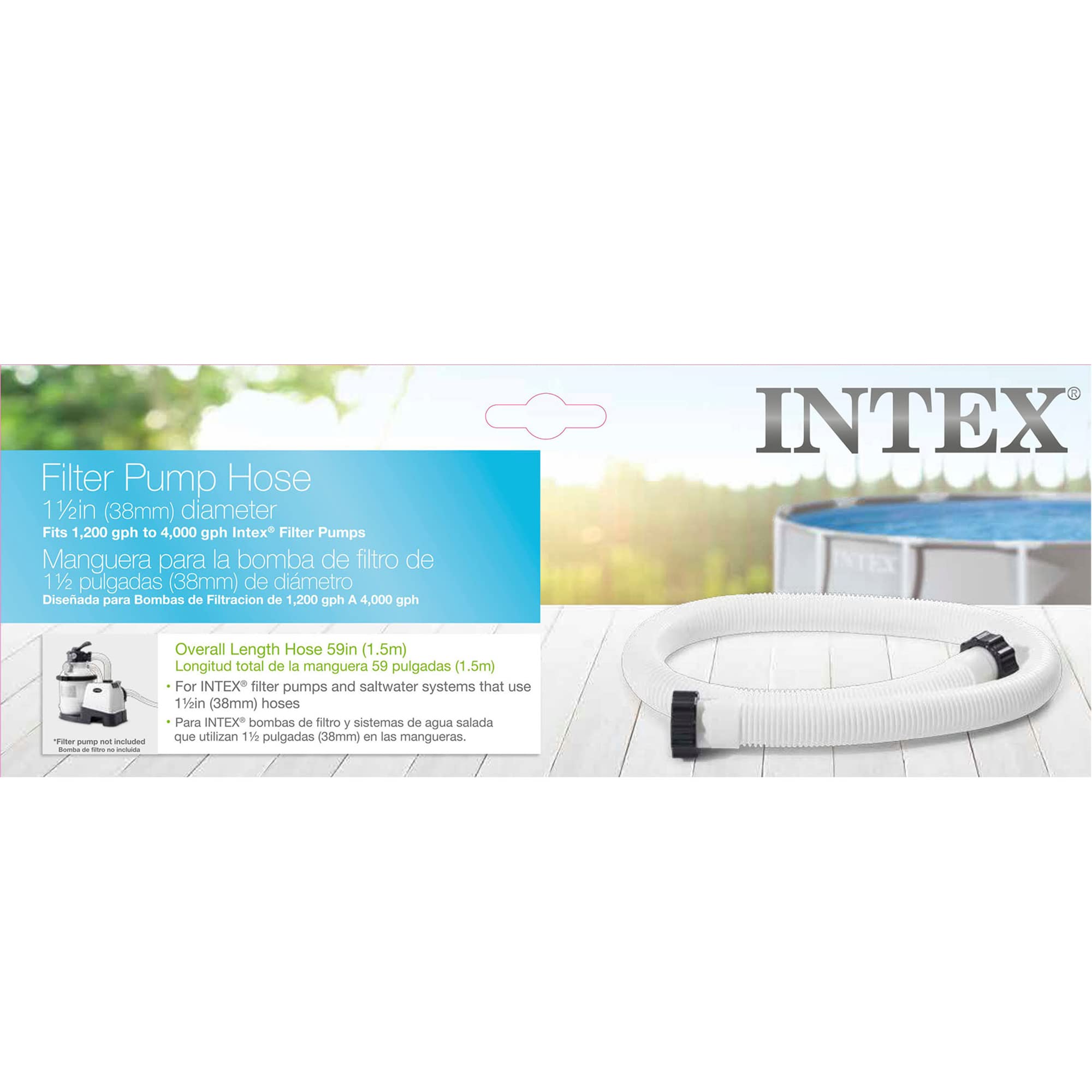 Intex 29060E 1.5" Diameter Accessory Pool 1,500 GPH Pump Replacement 59" Hose for Intex Pumps, Saltwater Systems, and Sand Filters