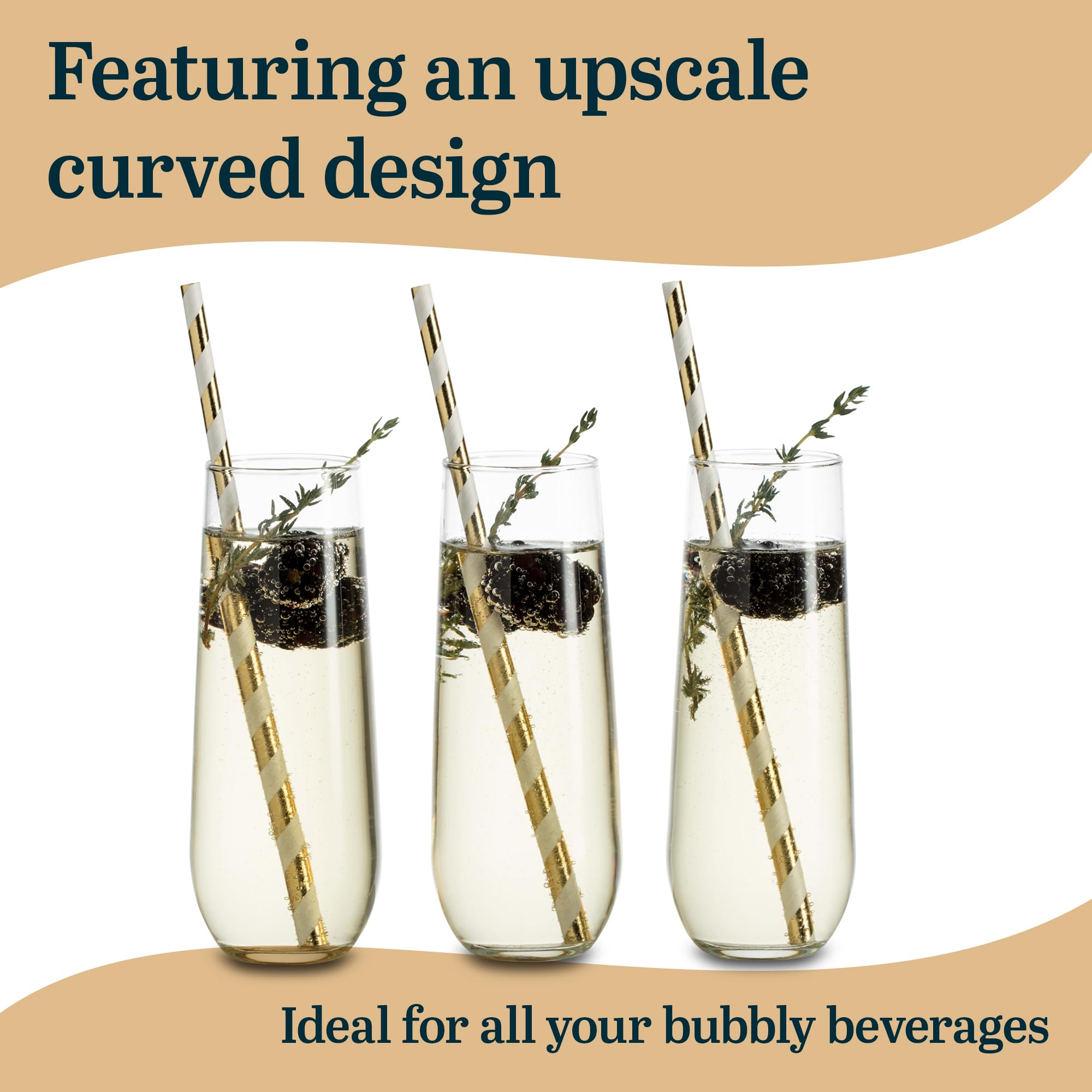 Libbey Stemless Champagne Flute Glasses, 8.5-ounce, Set of 12