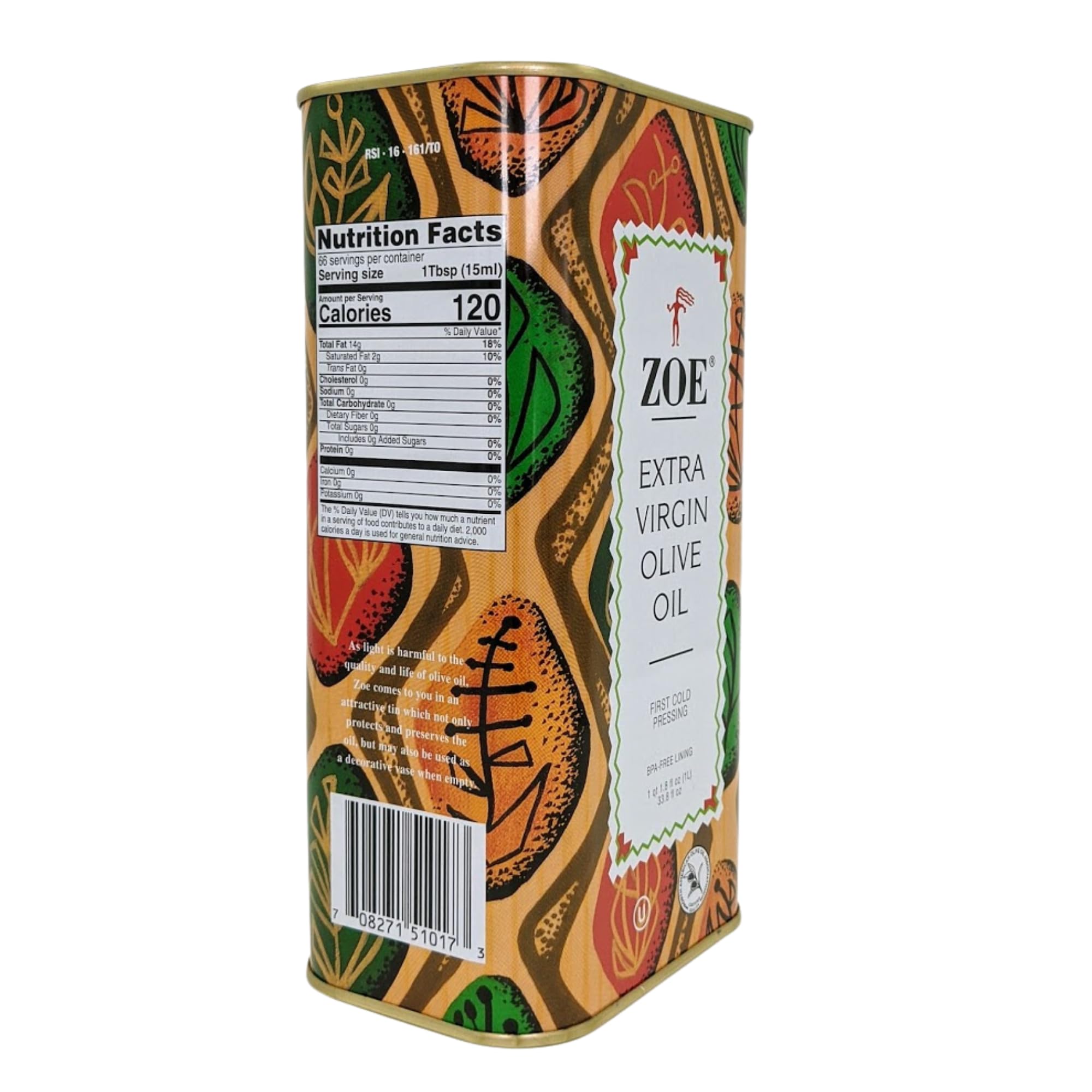ZOE Extra Virgin Olive Oil 1L (33.8 fl oz) | Freshly Harvested, First Cold-Pressed Spanish EVOO | High Polyphenol, Hand-Selected Olives from Spain | Fruity Flavor, Rich Aroma | BPA-Free Tin
