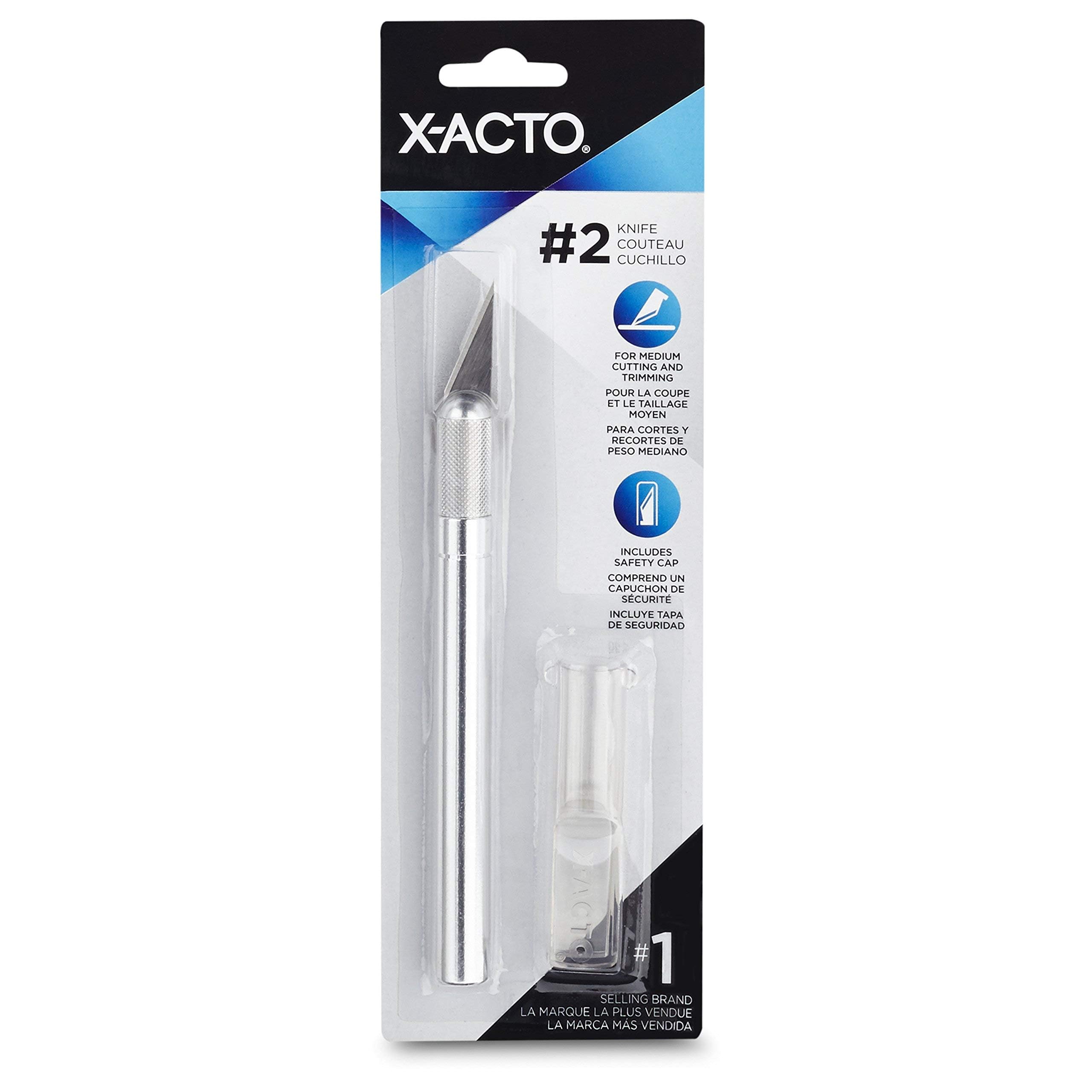 X-ACTO #2 Knife With Safety Cap, Sharp, Durable, Precision Knife, 1 Count - For Medium Cutting and Trimming