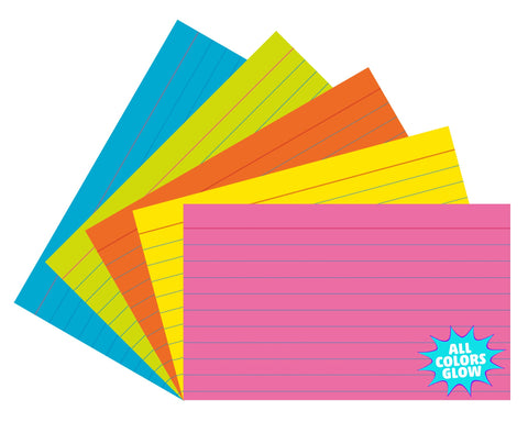 Pacon Super Bright Assorted Index Cards, Pink, Yellow, Lime, Blue, 3" x 5"