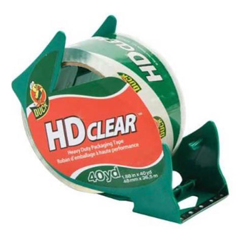 Duck HD Clear Heavy Duty Packing Tape with Dispenser, 1.88 Inch x 40 Yard, 1 Roll (394589)