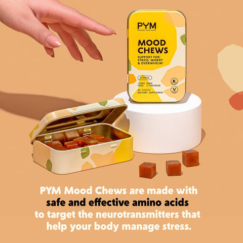 PYM Citrus Mood Chews Support for Stress, Worry & Overwhelm, 20 Count | 130mg GABA, 90mg L-Theanine | Vegan, Non-GMO, Gluten-Free, No Added Sugar | All-Natural Mood Support Supplement Made in USA