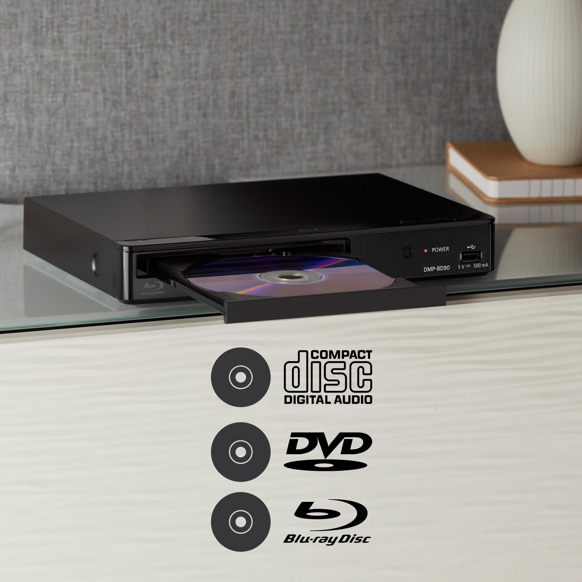 Panasonic Blu Ray DVD Player with Full HD Picture Quality and Hi-Res Dolby Digital Sound, DMP-BD90P-K, Black