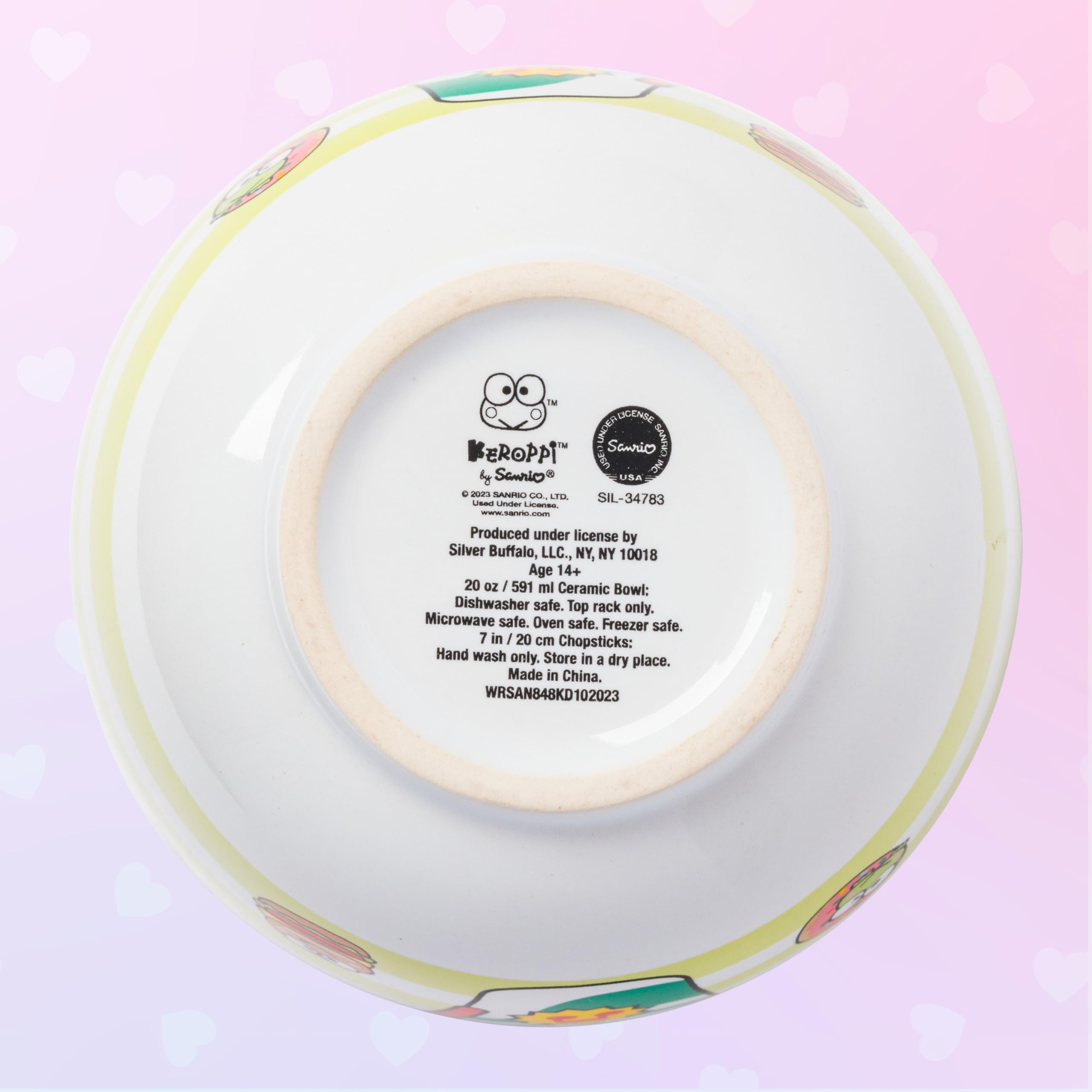 Silver Buffalo Sanrio Hello Kitty and Friends Keroppi Foodie Icons Ceramic Ramen Noodle Rice Bowl with Chopsticks, Microwave Safe, 20 Ounces