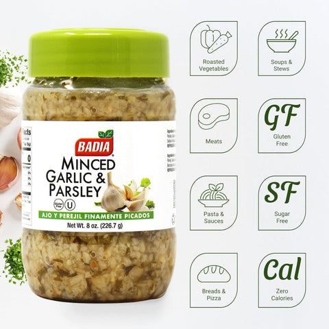 Badia Minced Garlic & Parsley, 8 oz – Aromatic Garlic and Fresh Parsley Blend