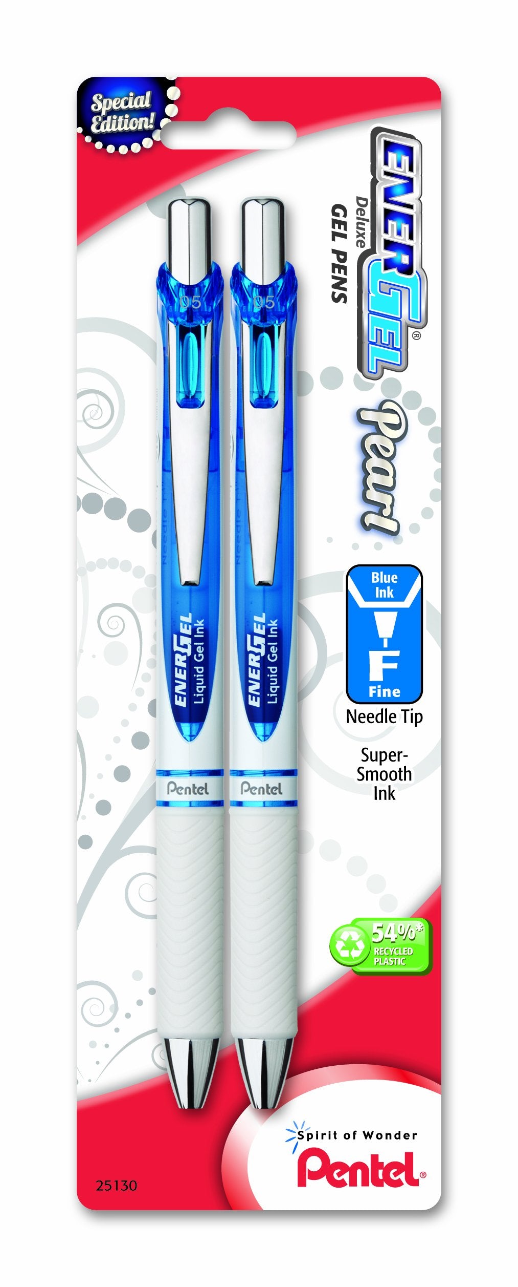 Pentel Pearl Deluxe RTX Liquid Gel Pen, 0.5mm, Fine Line, Needle Tip (BLN75WBP2C)