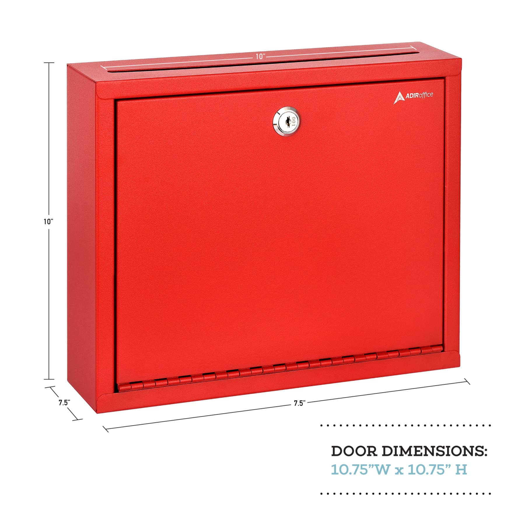 Adir Metal Suggestion Box with Lock and Slot, Wall Mount Deposit Box for Payments and Checks, Office Mail Box for Employees, Mailbox for House, Safe Drop Box with Keys - 3x10x12 Inch Red