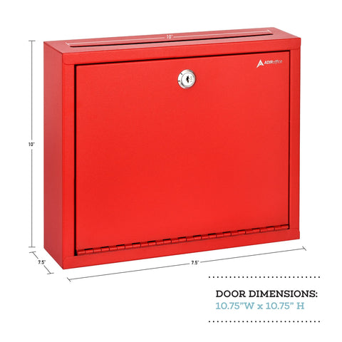 Adir Metal Suggestion Box with Lock and Slot, Wall Mount Deposit Box for Payments and Checks, Office Mail Box for Employees, Mailbox for House, Safe Drop Box with Keys - 3x10x12 Inch Red