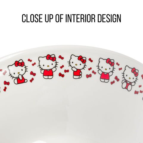 Silver Buffalo Hello Kitty Red Stripes and Bows Ceramic Ramen Noodle Rice Bowl with Chopsticks, Microwave Safe, 30 Ounces