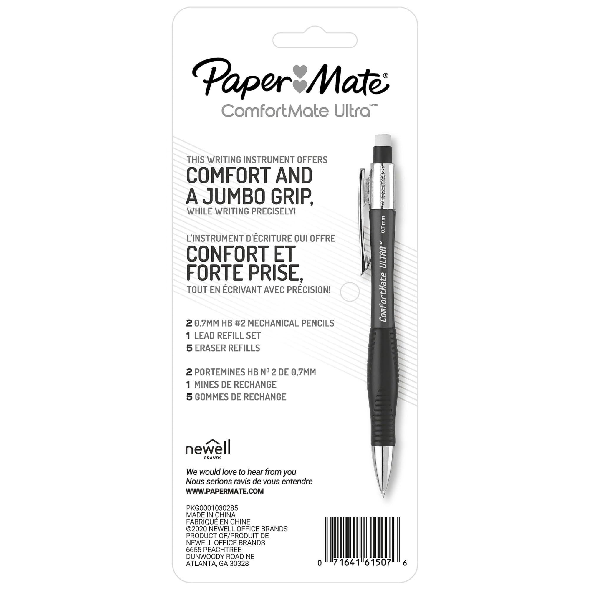 Paper Mate ComfortMate Ultra Mechanical Pencil Starter Set, HB Lead, 0.7 mm, Assorted Barrel Colors, Pack of 2 Pencils