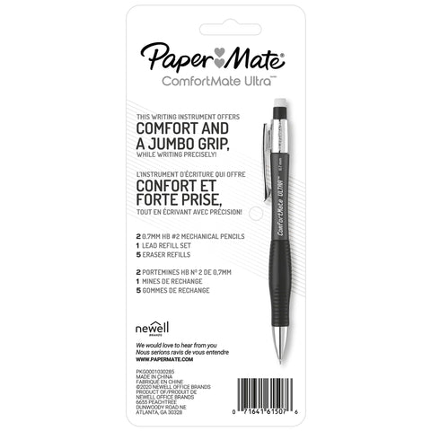 Paper Mate ComfortMate Ultra Mechanical Pencil Starter Set, HB Lead, 0.7 mm, Assorted Barrel Colors, Pack of 2 Pencils