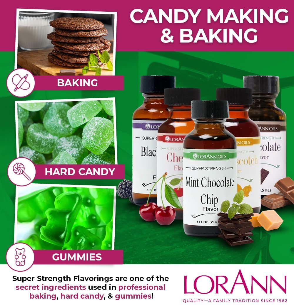 LorAnn Oils Super Strength Flavoring - Used For Candy Making, Flavoring, Baking, Hard Candy, & Flavor Oils - Bold, Natural Flavors 4X Stronger Than Extracts - Mint Chocolate Chip, 2 Pack, 0.125 fl oz