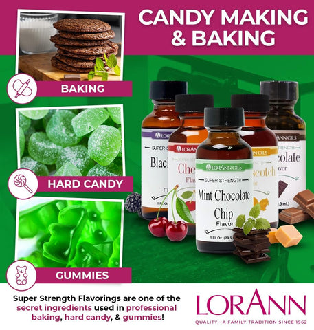 LorAnn Oils Super Strength Flavoring - Used For Candy Making, Flavoring, Baking, Hard Candy, & Flavor Oils - Bold, Natural Flavors 4X Stronger Than Extracts - Mint Chocolate Chip, 2 Pack, 0.125 fl oz