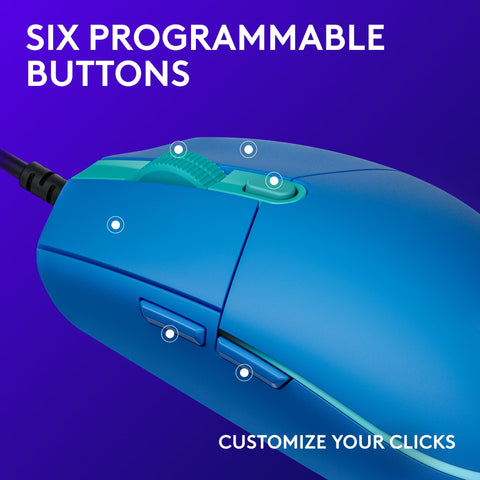 Logitech G203 Wired Gaming Mouse, 8,000 DPI, Rainbow Optical Effect LIGHTSYNC RGB, 6 Programmable Buttons, On-Board Memory, Screen Mapping, PC/Mac Computer and Laptop Compatible - Blue