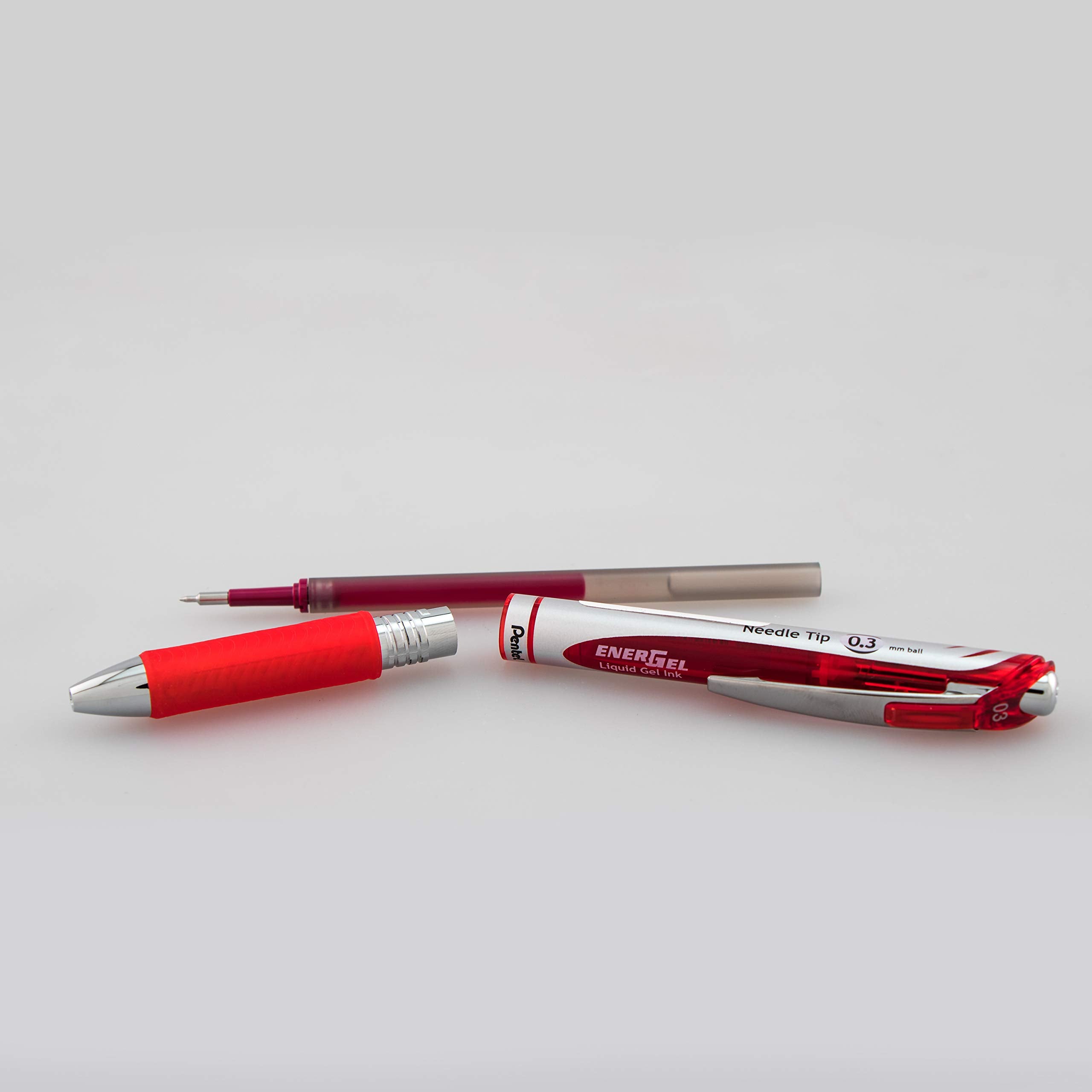 Pentel Gel Ink Pen, EnerGel RTX Retractable Gel Pen, (0.3mm) Needle Tip, Extra Fine Point, Red Ink, 2 Pk (BLN73BP2B)