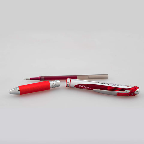 Pentel Gel Ink Pen, EnerGel RTX Retractable Gel Pen, (0.3mm) Needle Tip, Extra Fine Point, Red Ink, 2 Pk (BLN73BP2B)