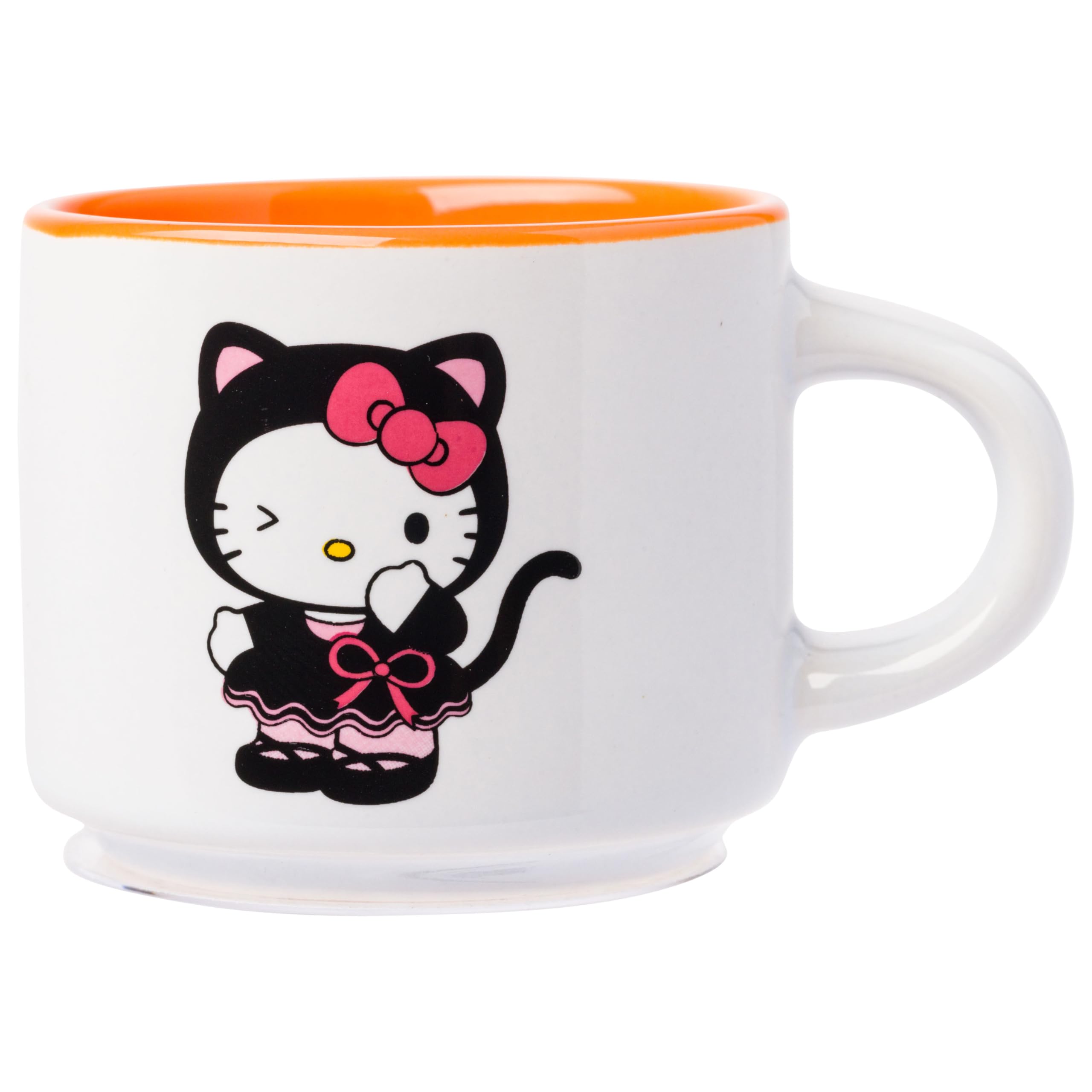 Silver Buffalo Sanrio Hello Kitty Halloween Themed 4 pack Ceramic Espresso Set with Storage Rack, 3 Ounces