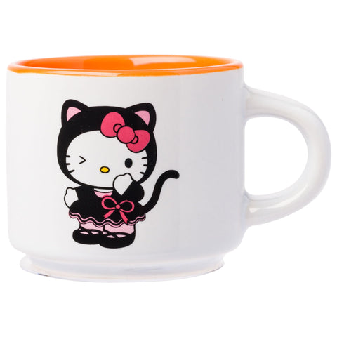 Silver Buffalo Sanrio Hello Kitty Halloween Themed 4 pack Ceramic Espresso Set with Storage Rack, 3 Ounces