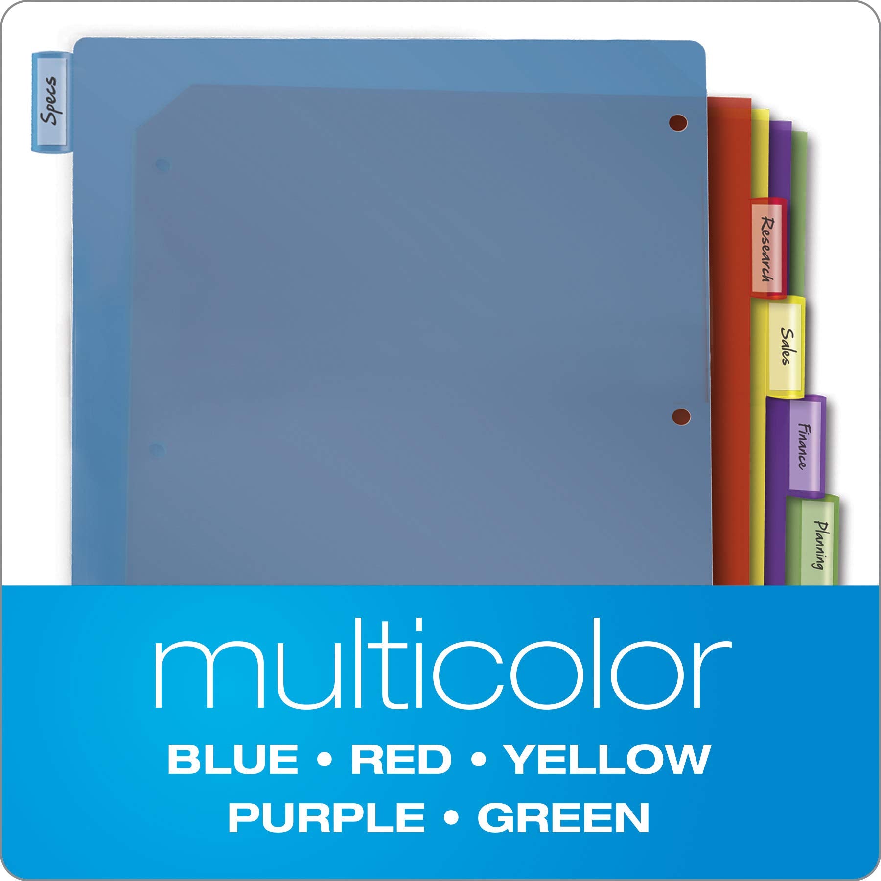 Cardinal Plastic Binder Dividers without Pockets, 8-Tab, Insertable Multicolor Tabs, Letter Size, 1 Set (84019), 8-1/2 x 11