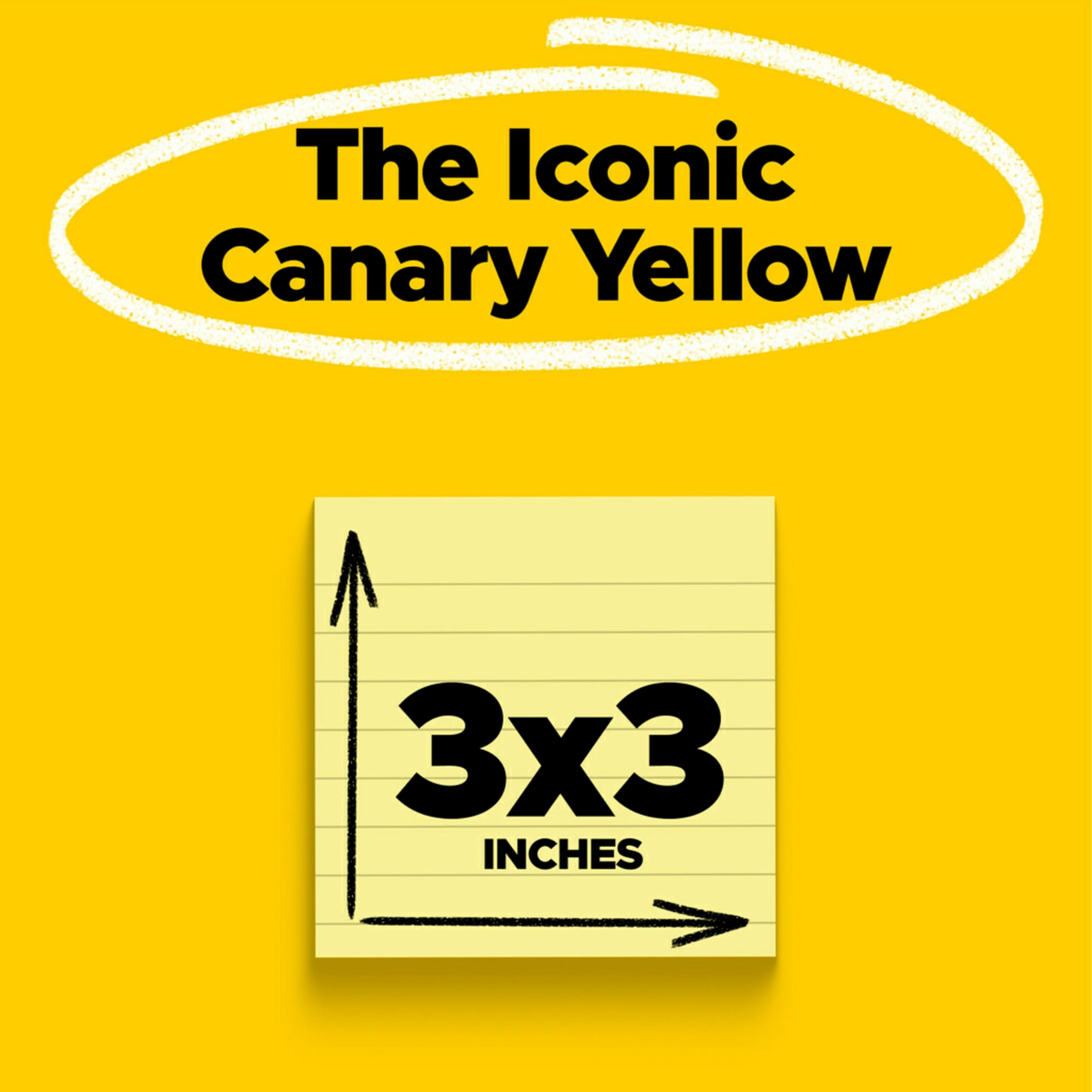 Post-it Notes, 3 in x 3 in, 12 Lined Sticky Notes Pads, 100 Sheets per Pad, The Iconic Canary Yellow Note, New Year Organization or Second Semester School Supplies