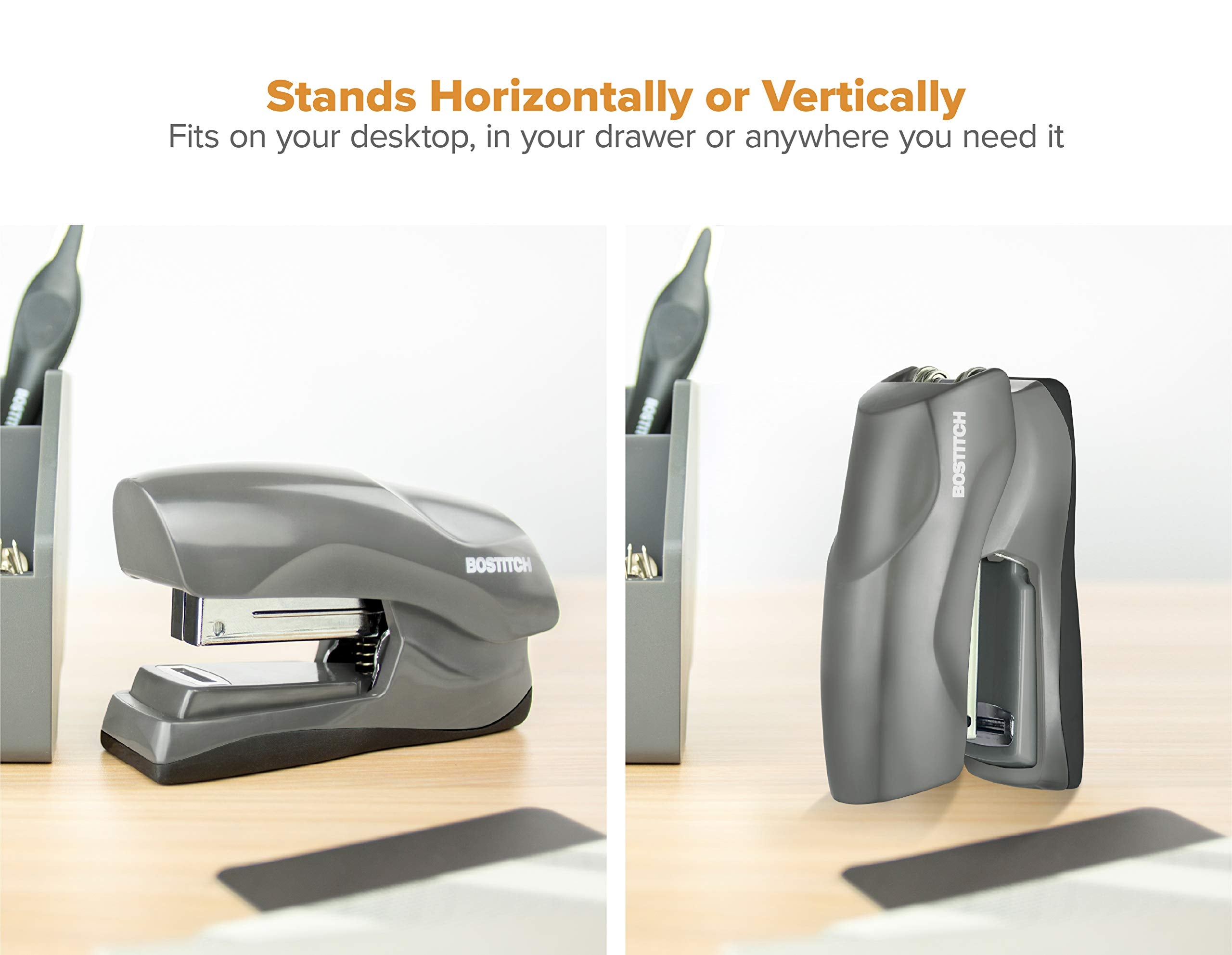 Bostitch Office Heavy Duty Stapler, 40 Sheet Capacity, No Jam, Half Strip, Fits into the Palm of Your Hand, For Classroom, Office or Desk, Gray