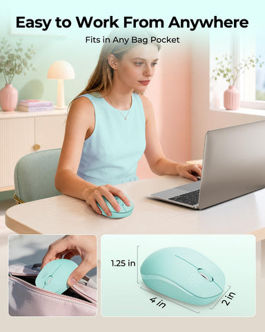 seenda Wireless Mouse for Laptop, 2.4G Noiseless Mouse with USB Receiver - Optical Tracking Portable Computer Mice for Chromebook, PC, Tablet, Windows System, 24 Months Battery Life - Mint Green