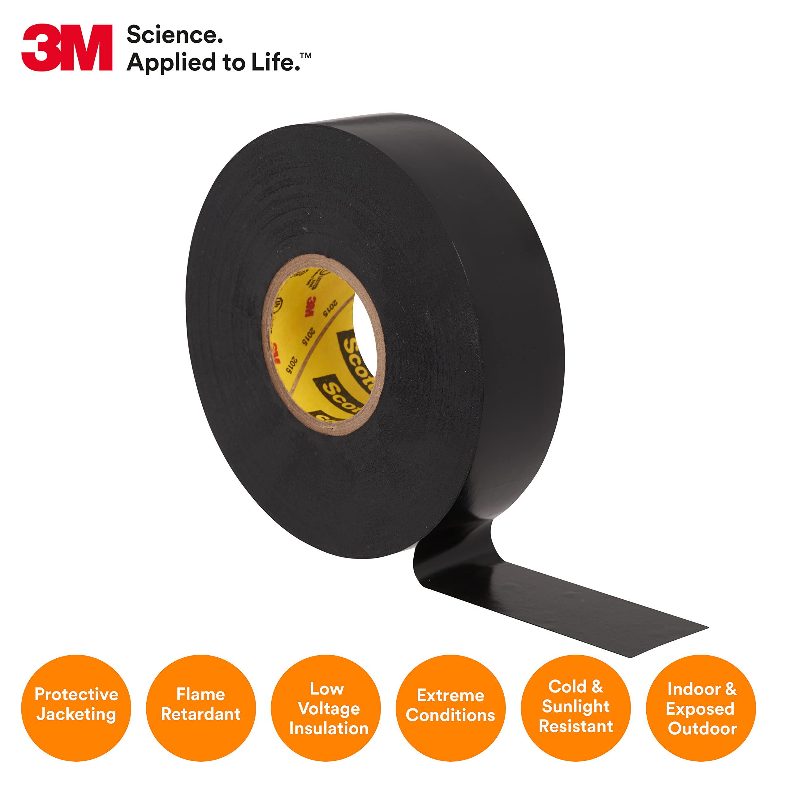 3M Scotch Super 33+ Electrical Tape - 3/4 in x 36 yds, Premium Grade All-Weather Vinyl, Resistant to Abrasion, Moisture, Corrosion, Alkalies - Black, 1 Roll