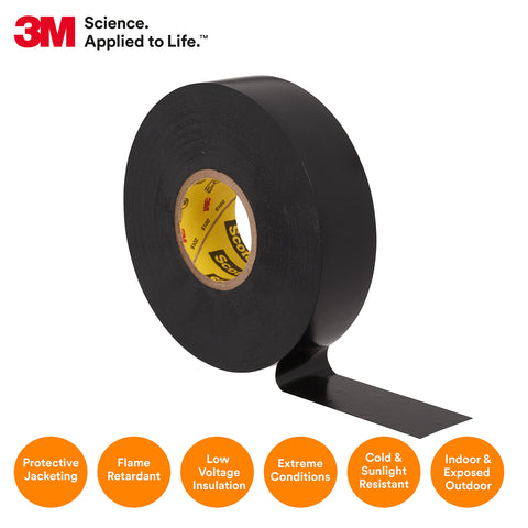 3M Scotch Super 33+ Electrical Tape - 3/4 in x 36 yds, Premium Grade All-Weather Vinyl, Resistant to Abrasion, Moisture, Corrosion, Alkalies - Black, 1 Roll