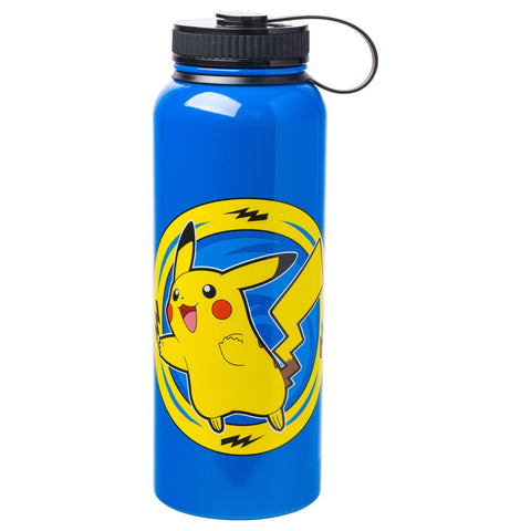 Silver Buffalo Pokemon Pikachu Lightning Bolt Stainless Steel Water Bottle With Twist Lid, 42 Ounces