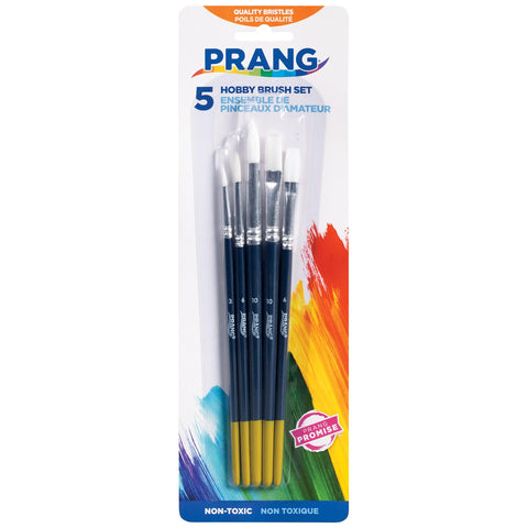 Prang Hobby Five-Brush Set, Assorted Sizes, Natural Hair, Flat; Round Profiles, 5/set