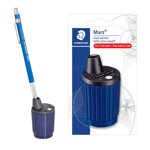 STAEDTLER Mars Lead Pointer: Rotary Mechanical Pencil Lead Sharpener for 2mm Holders, Precision Tool for Architects, Engineers & Artists, Dust Wiper & Adjustable Cone, Built-In Shavings Reservoir