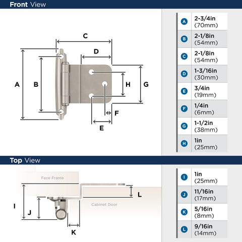 Amerock | Cabinet Hinge | 3/8 inch (10 mm) Inset | Satin Nickel | 2 Pack | Self-Closing | Face Mount | Cabinet Door