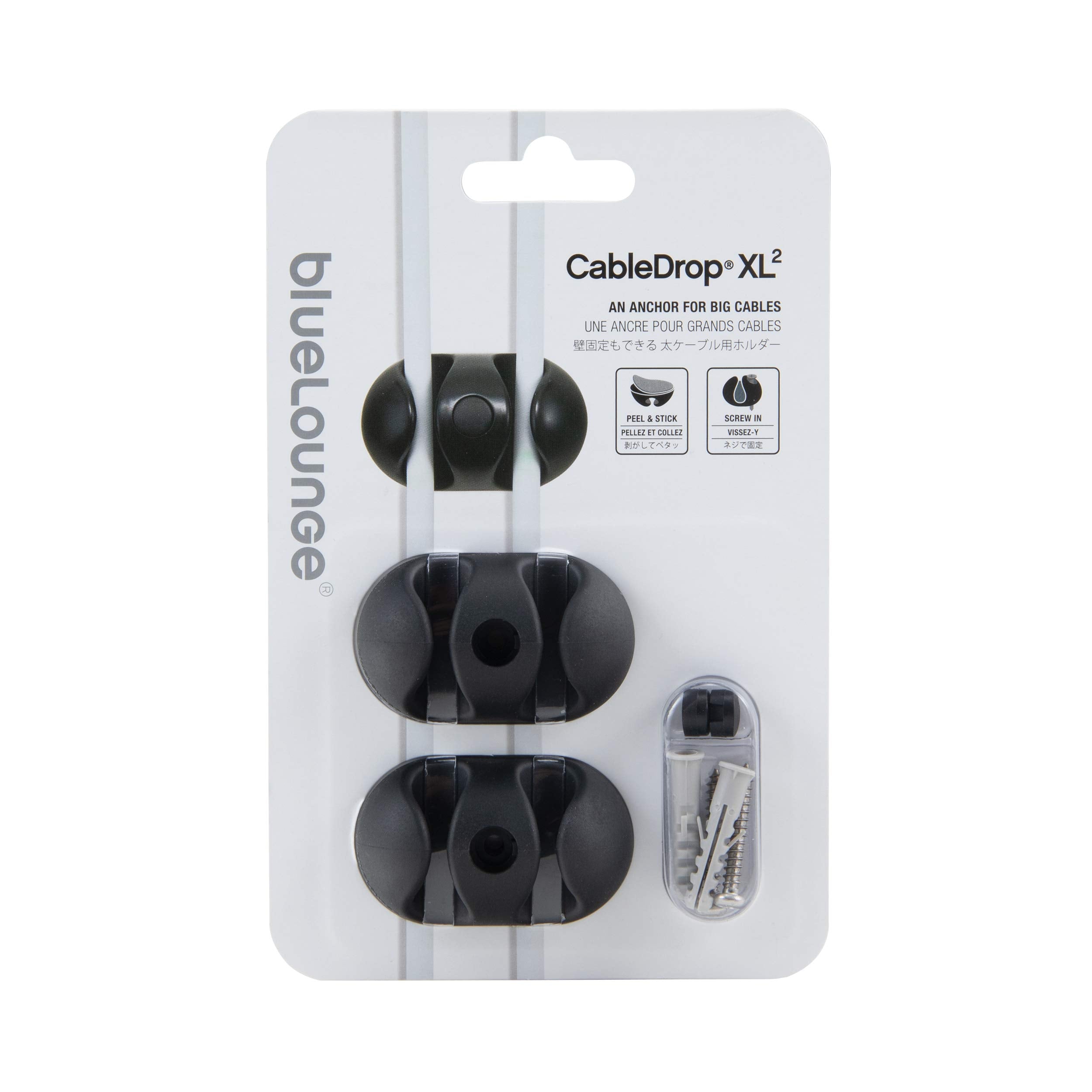 Bluelounge BLUCDXL2BL CableDrop Cable Organizer, 0.70" x 2" x 1.30", Black, 2 Piece