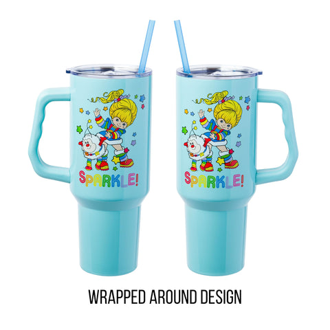 Silver Buffalo Rainbow Brite and Twink Sparkle Double Walled Stainless Steel Tumbler with Handle and Straw, Fits in Standard Cup Holder, 40 Ounces