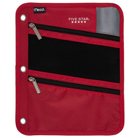 Five Star Zipper Pouch, Pencil Pouch, Pen Holder, Fits 3 Ring Binders, Red / Gray (50642BE7)