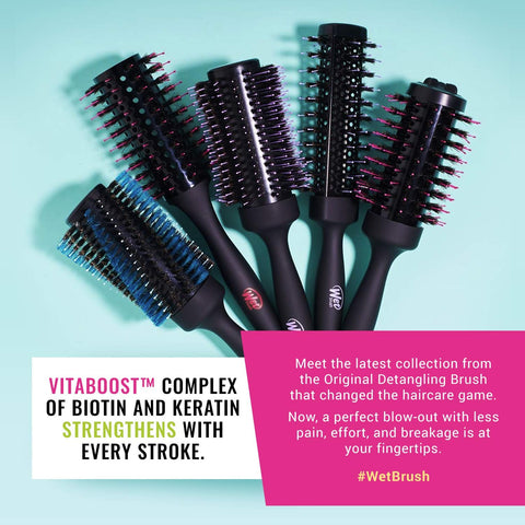 Wet Brush Straighten & Style Round Brush - for All Hair Types - A Perfect Blow Out with Less Pain, Effort and Breakage - Open Barrel Design For High Speed Drying In Less Time, Black