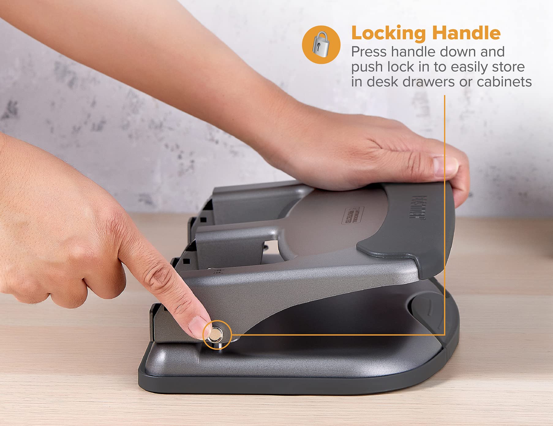Bostitch Office EZ Squeeze Heavy Duty 3-Hole Punch for Home Office & School, 40-Sheet Capacity, One-Touch Reduced Force, Sleek Gray Design