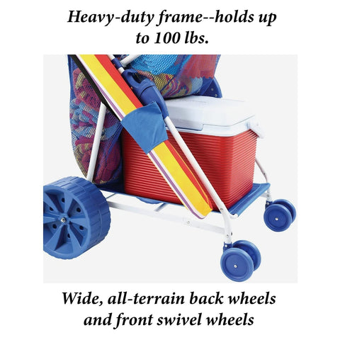Folding Multi-Purpose Deluxe Beach Cart With Wide Terrain Wheels - Holds Your Beach Gear and more!