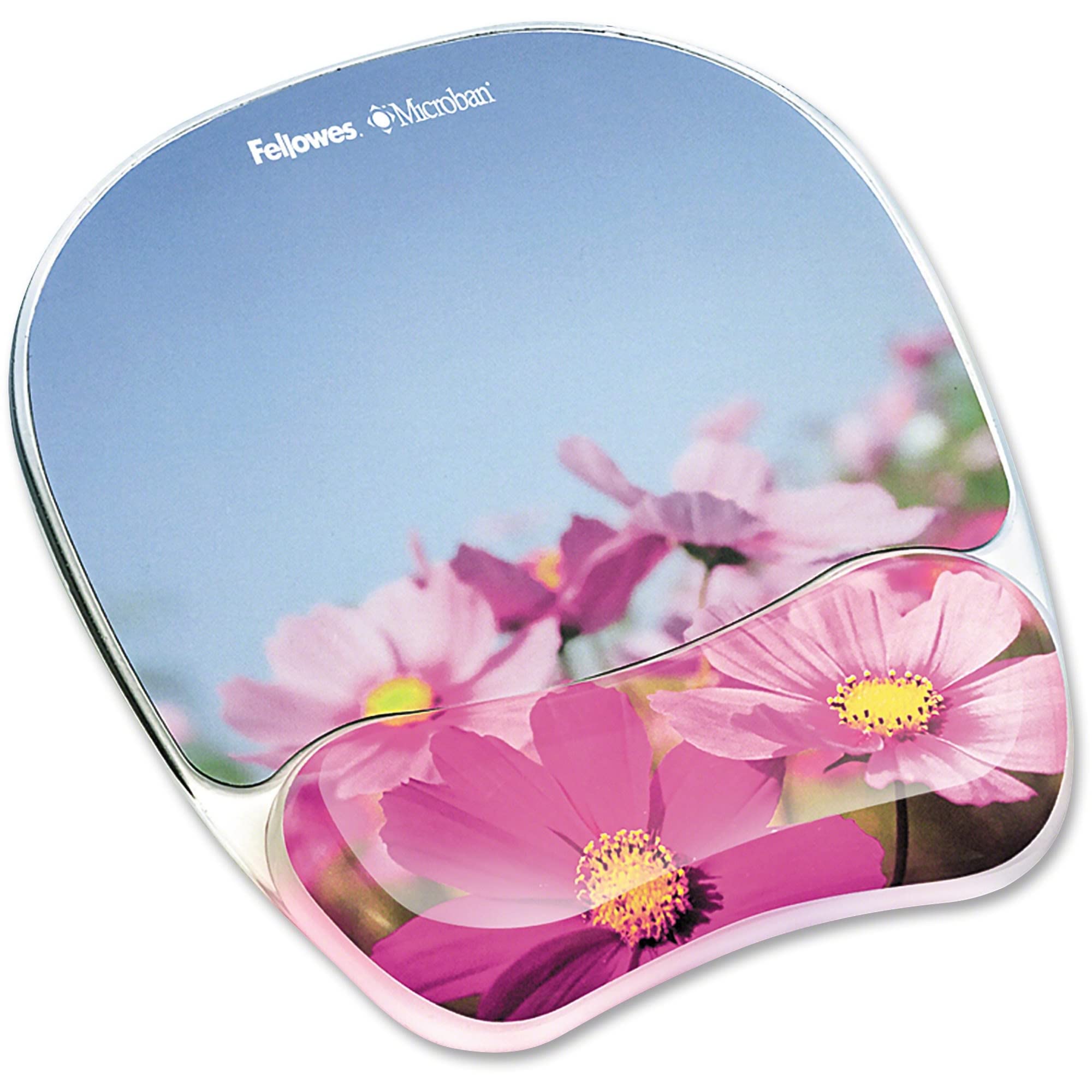 Fellowes Photo Gel Mouse Pad Wrist Rest with MICROBAN - Pink Flowers (9179001)