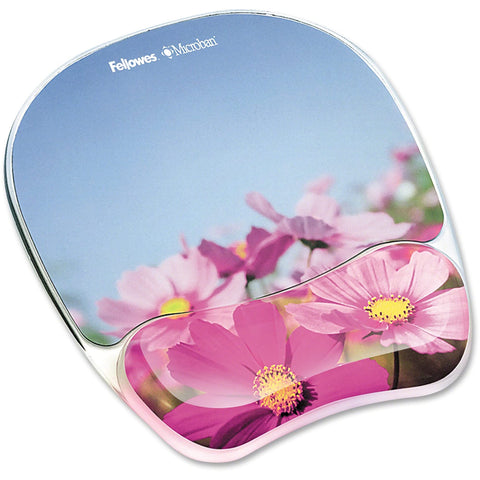 Fellowes Photo Gel Mouse Pad Wrist Rest with MICROBAN - Pink Flowers (9179001)